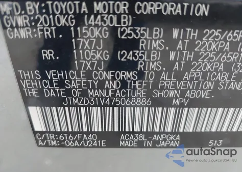 2007 Toyota Rav4 Limited z USA, uszkodzony, nr VIN JTMZD31V475068886